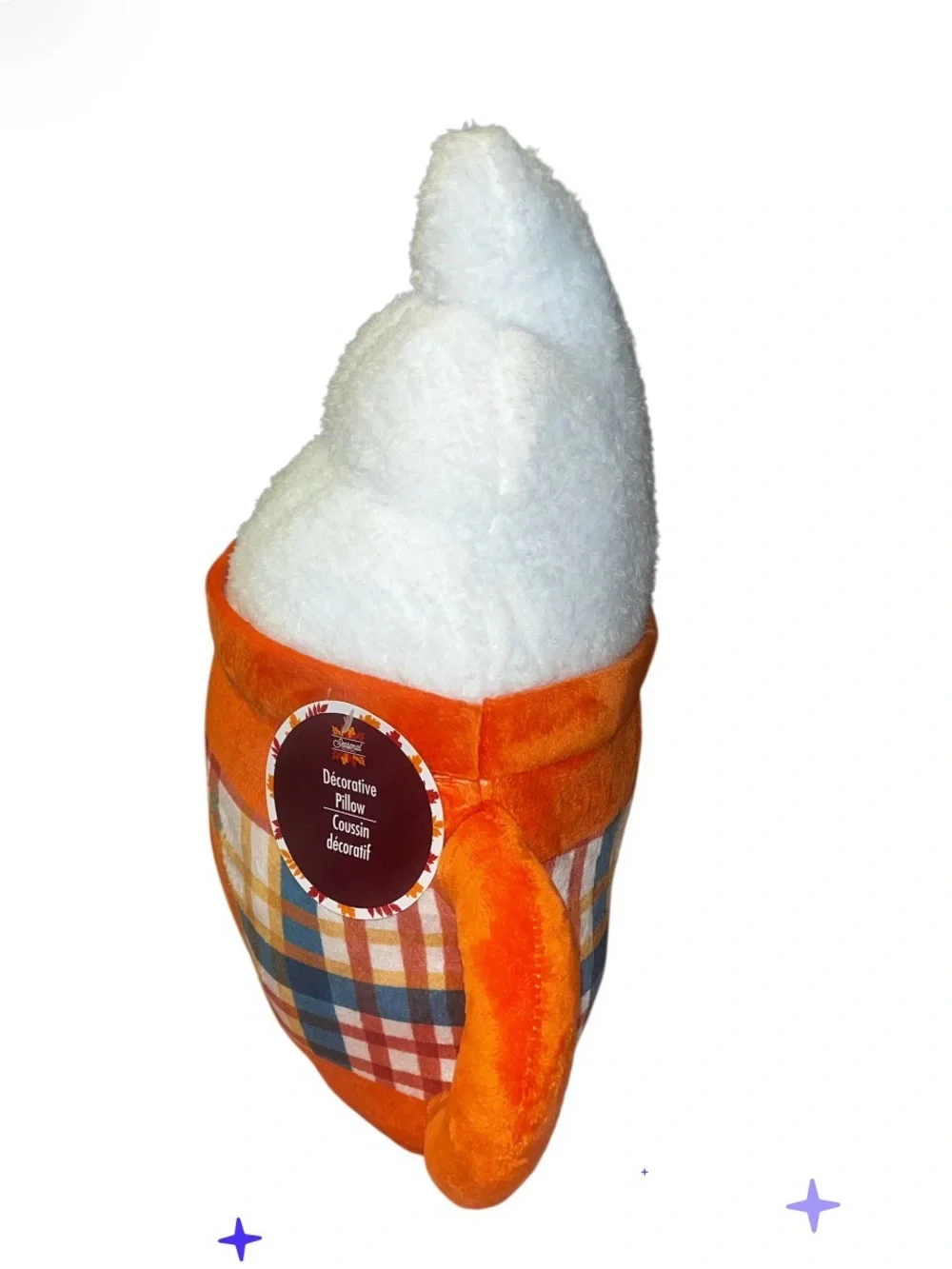 Plush Pumpkin Spice Mug Decorative Pillow - White & Orange